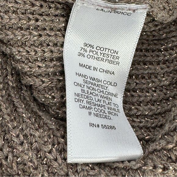 Express Deep V Neck Metallic Thread Tunic Sweater Taupe Brown Copper Small - Picture 10 of 12